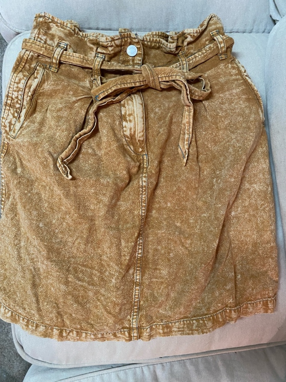 Anthropologie Washed Rust Paperbag Tie Skirt